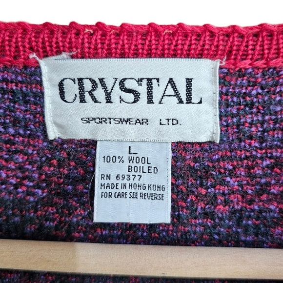 Vintage 90s Grandmacore Boiled Wool Sweater Cardigan Sz Large Red Green Holidays - Picture 11 of 12